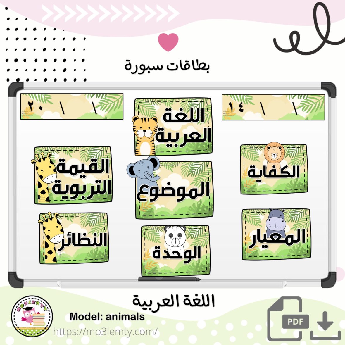 بطاقات سبورة اللغة العربية- حيوانات