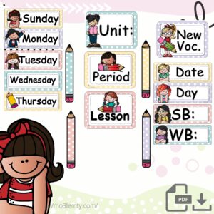 بطاقات السبورة اللغة الانجليزية(معلمتي)-بنات-منتج رقمي